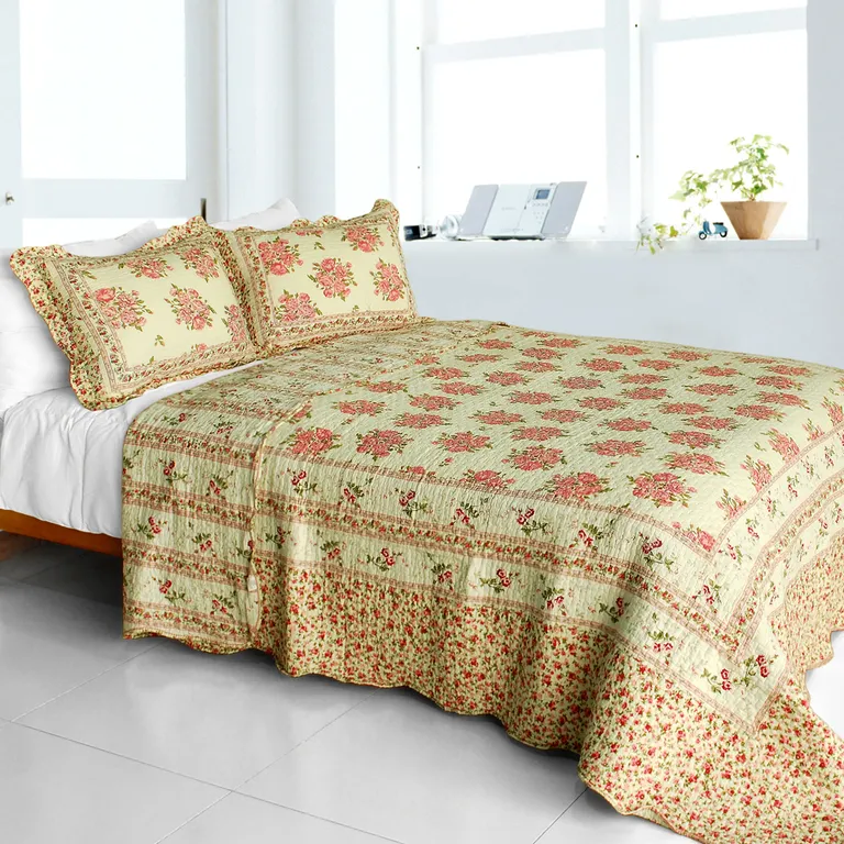 Foliflora - Cotton 3PC Vermicelli-Quilted Patchwork Quilt Set (Full/Queen Size) Photo 1