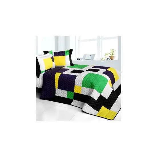 Football Field -  3PC Vermicelli - Quilted Patchwork Quilt Set (Full/Queen Size) Photo 2