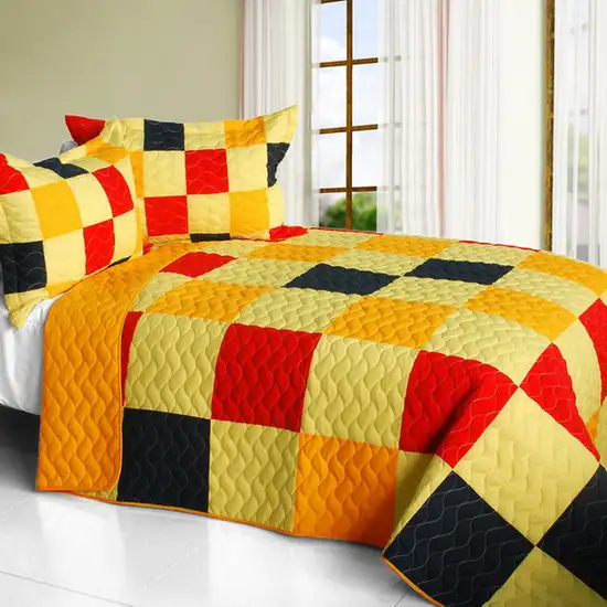 Football Glory -  3PC Vermicelli-Quilted Patchwork Quilt Set (Full/Queen Size) Photo 1