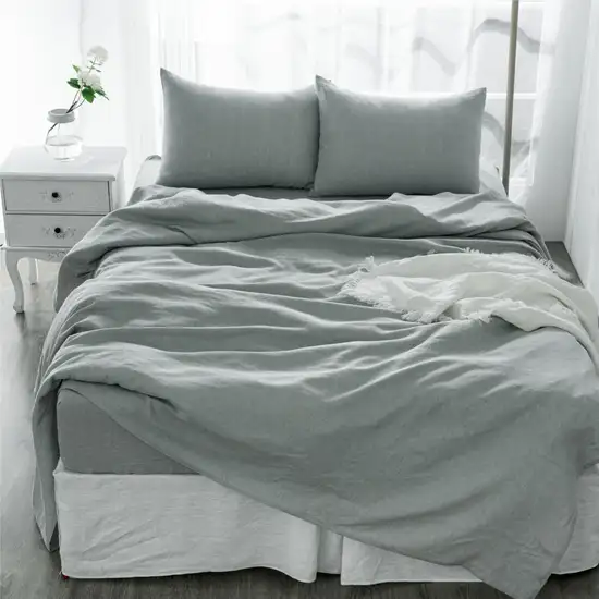 Four Piece Blue Linen  Sheet Set Photo 8