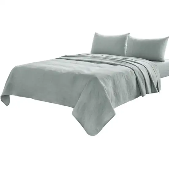 Four Piece Blue Linen  Sheet Set Photo 3