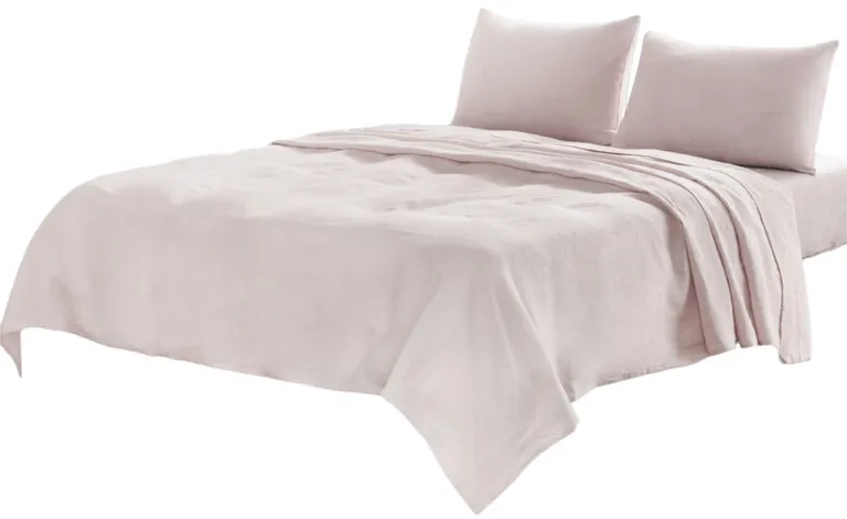 Four Piece Champagne Pink Linen Sheet Set Photo 1