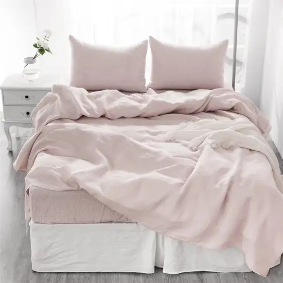 Four Piece Champagne Pink Linen Sheet Set Photo 7