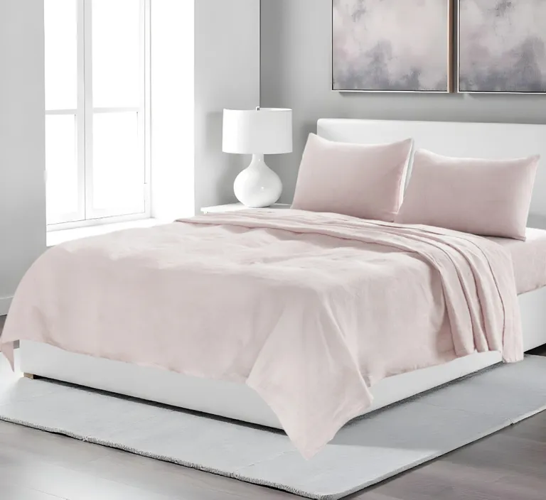 Four Piece Champagne Pink Linen Sheet Set Photo 1