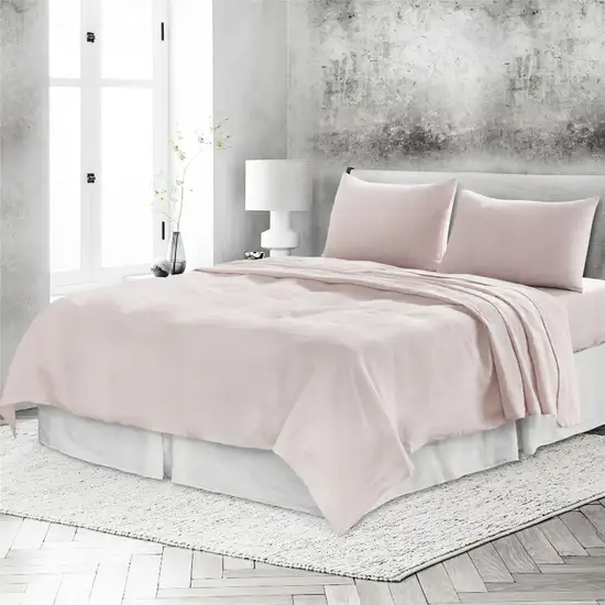 Four Piece Champagne Pink Linen Sheet Set Photo 8