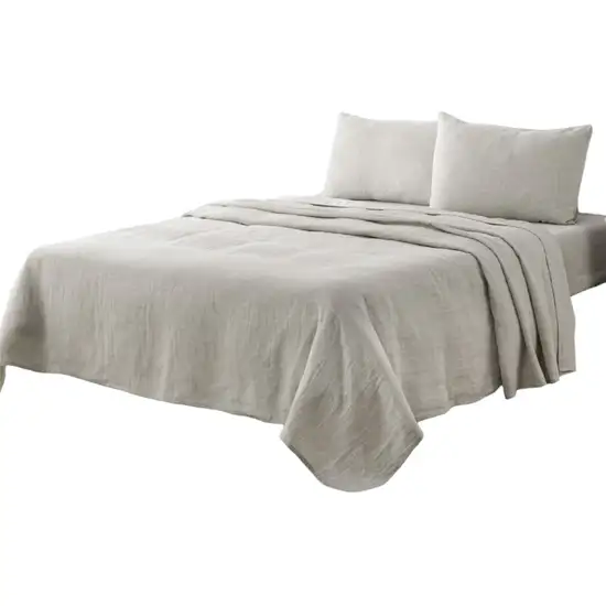 Four Piece Light Gray Linen Sheet Set Photo 4