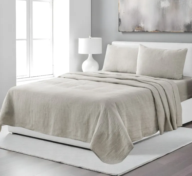 Four Piece Light Gray Linen Sheet Set Photo 1