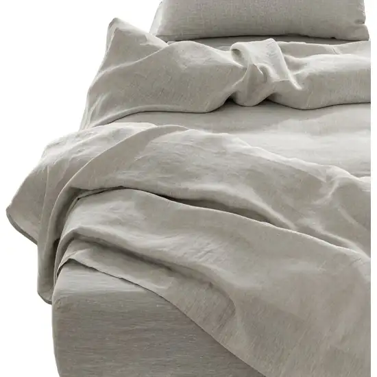 Four Piece Light Gray Linen Sheet Set Photo 3