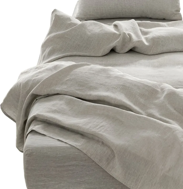 Four Piece Light Gray Linen Sheet Set Photo 3