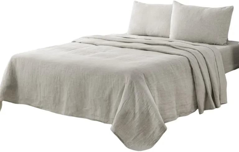 Four Piece Light Gray Linen Sheet Set Photo 4