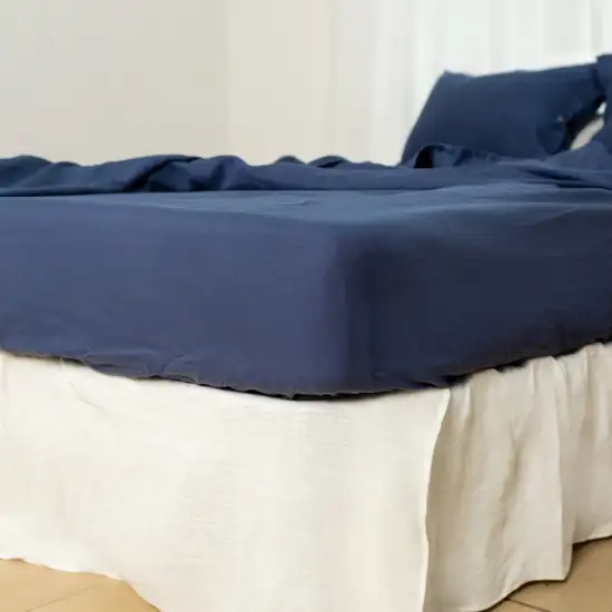 Four Piece Navy Blue Linen California King Sheet Set Photo 7