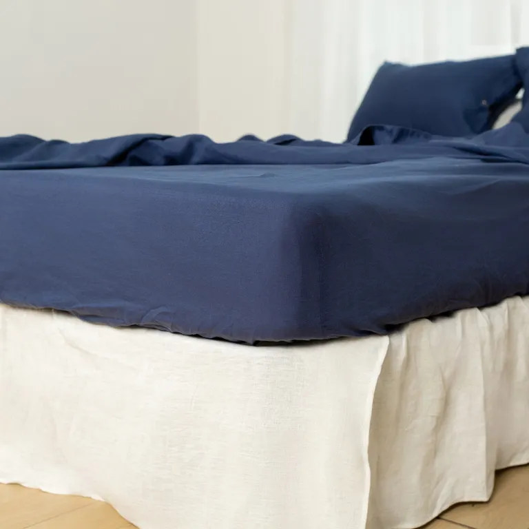 Four Piece Navy Blue Linen Queen Sheet Set Photo 5