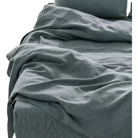 Four Piece Slate Gray Linen Sheet Set Photo 4