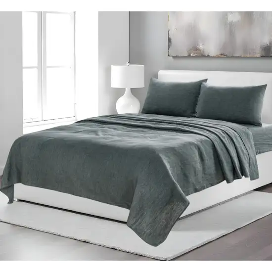 Four Piece Slate Gray Linen Sheet Set Photo 1