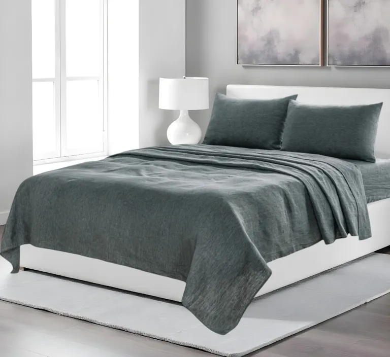 Four Piece Slate Gray Linen Sheet Set Photo 1