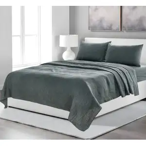 Photo of Four Piece Slate Gray Linen Sheet Set