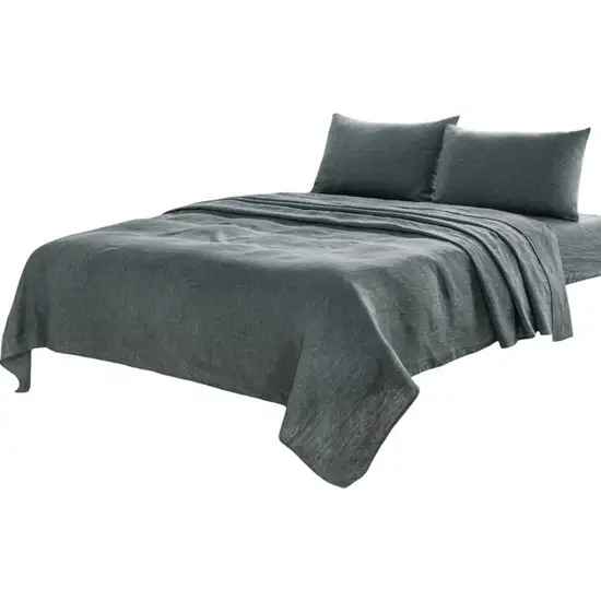 Four Piece Slate Gray Linen Sheet Set Photo 6