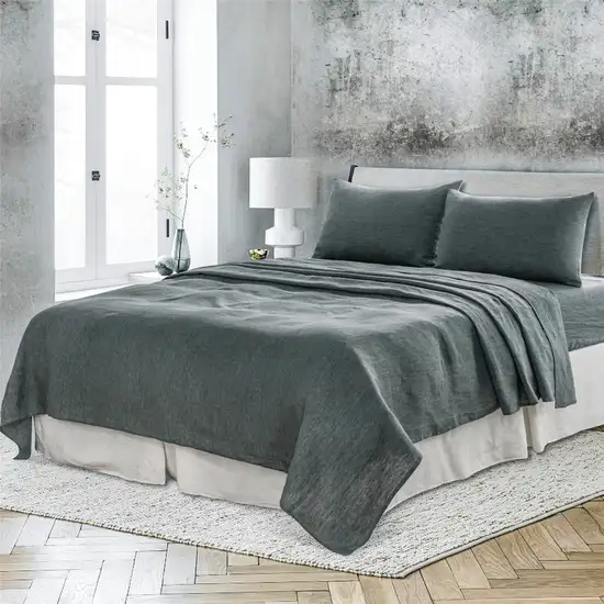 Four Piece Slate Gray Linen Sheet Set Photo 7