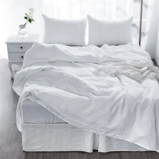 Four Piece White Linen  Sheet Set Photo 5