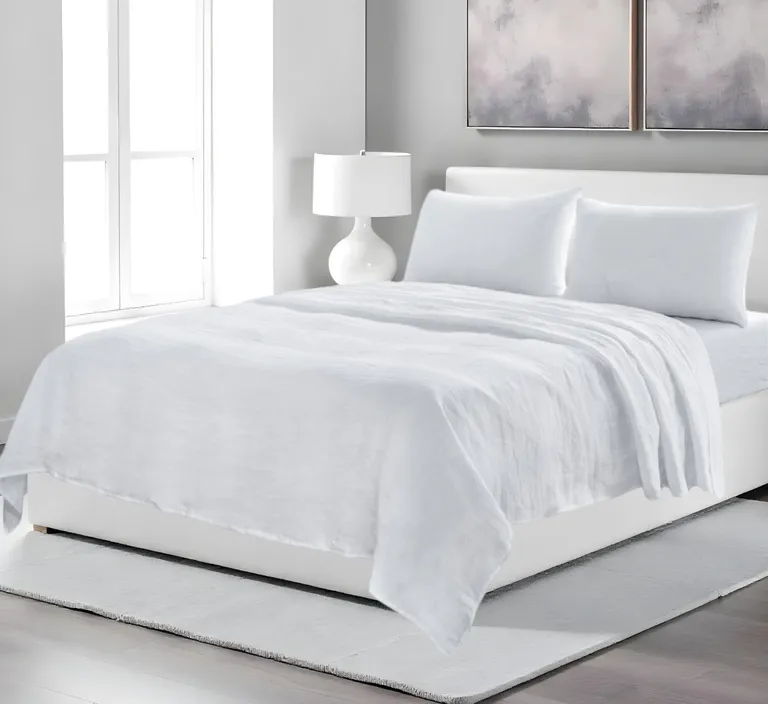 Four Piece White Linen  Sheet Set Photo 2