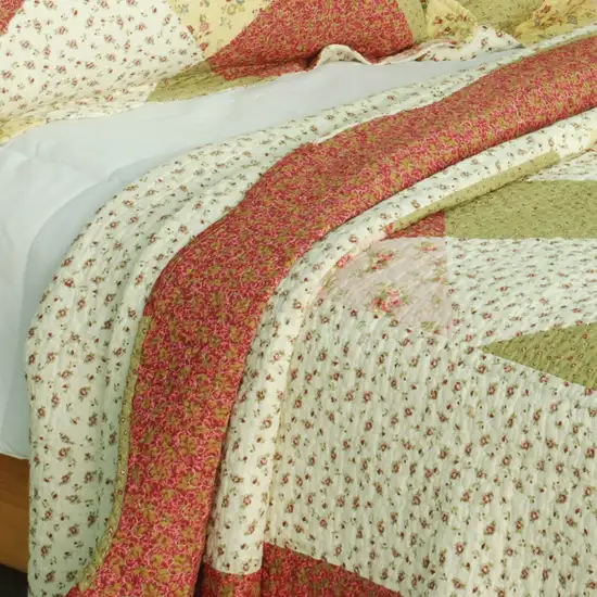 Fragrant Fields -  100% Cotton 3PC Vermicelli-Quilted Patchwork Quilt Set (Full/Queen Size) Photo 4