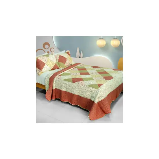 Fragrant Fields -  100% Cotton 3PC Vermicelli-Quilted Patchwork Quilt Set (Full/Queen Size) Photo 2