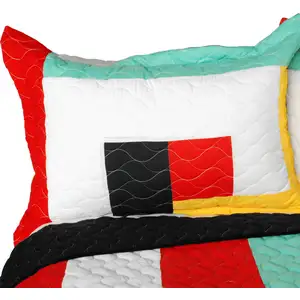 Photo of Franceschi - Vermicelli-Quilted Patchwork Geometric Quilt Set Full/Queen