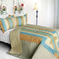 Photo of Free Sunday - 3PC Vermicelli-Quilted Patchwork Quilt Set (Full/Queen Size)
