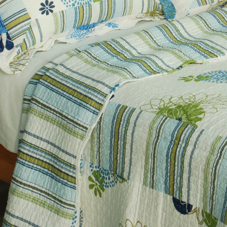 Fresh Sound - 100% Cotton 3PC Vermicelli-Quilted Patchwork Quilt Set (Full/Queen Size) Photo 3