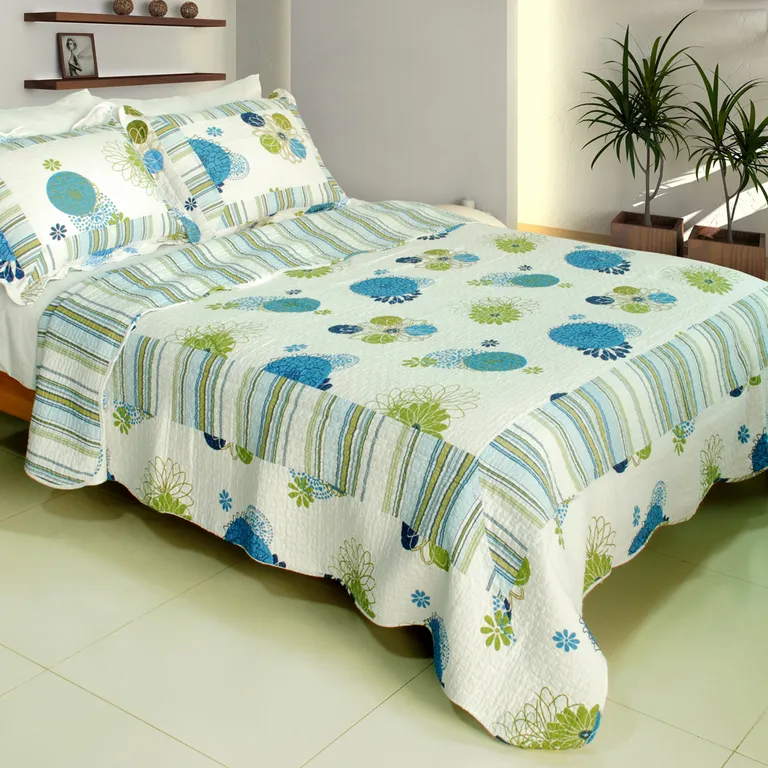 Fresh Sound - 100% Cotton 3PC Vermicelli-Quilted Patchwork Quilt Set (Full/Queen Size) Photo 1