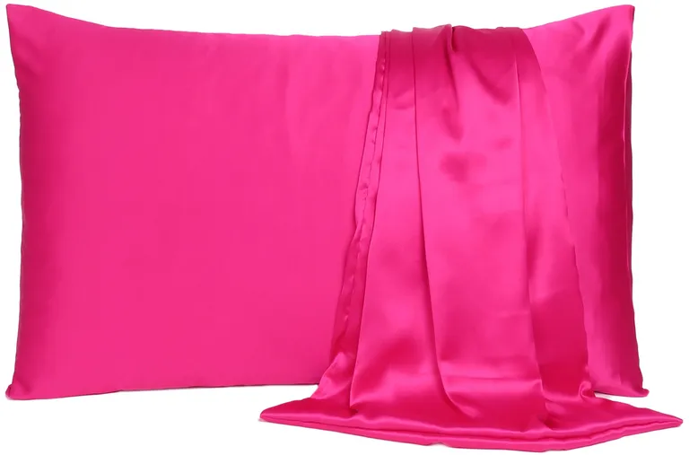 Fuchsia Dreamy Set Of 2 Silky Satin King Pillowcases Photo 1