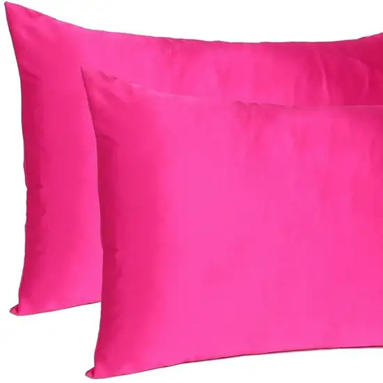 Fuchsia Dreamy Set Of 2 Silky Satin Queen Pillowcases Photo 7