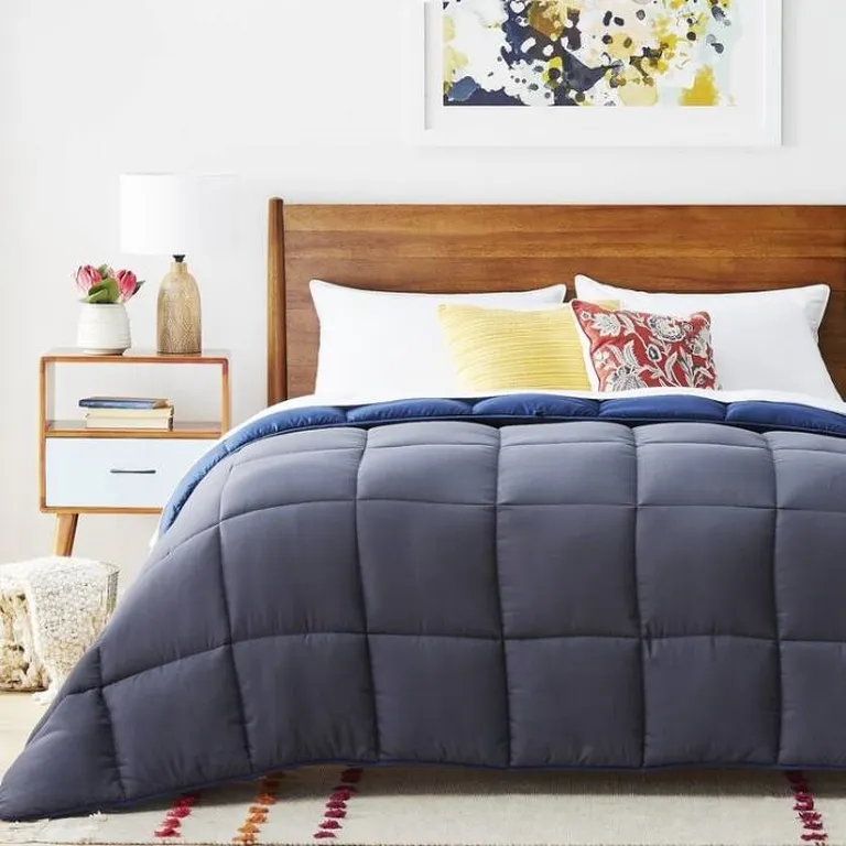 Full All Seasons Grey/Navy Reversible Polyester Down Alternative Comforter Photo 3