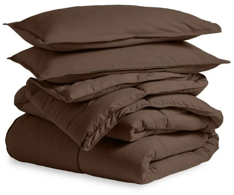 Full/Double Size All Season Super Soft Down Alternative Comforter Set Chocolate Photo 2