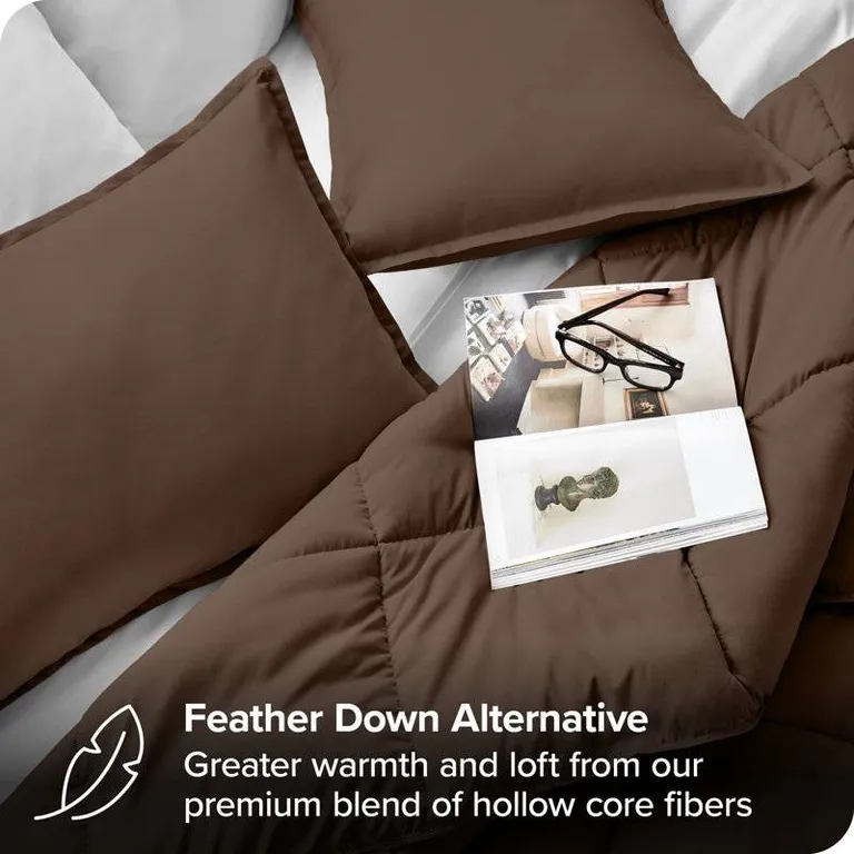 Full/Double Size All Season Super Soft Down Alternative Comforter Set Chocolate Photo 3