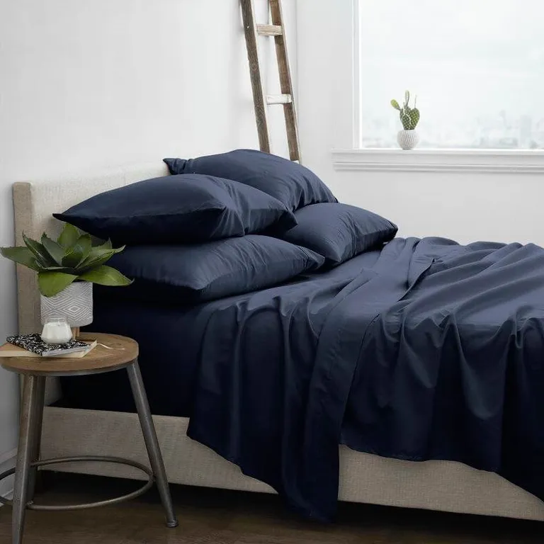 Full Navy Blue 6-Piece Soft Wrinkle Resistant Microfiber/Polyester Sheet Set Photo 2