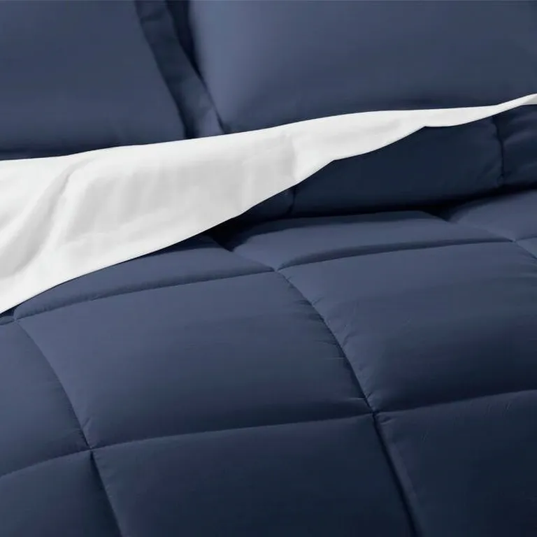 Full Navy Microfiber Baffle-Box 6-Piece Reversible Bed-in-a-Bag Comforter Set Photo 4