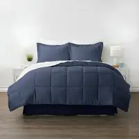Photo of Full Navy Microfiber Baffle-Box 6-Piece Reversible Bed-in-a-Bag Comforter Set
