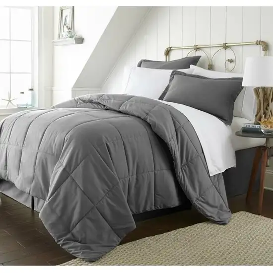 Full 8-Piece Microfiber Baffle-Box Reversible Bed-in-a-Bag Comforter Set in Grey Photo 2