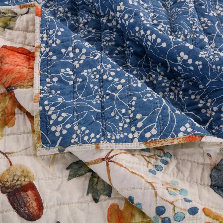 Full/Queen Blue Beige Birds Animals Floral Microfiber Reversible Quilt Set Photo 4