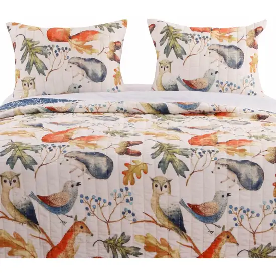 Full/Queen Blue Beige Birds Animals Floral Microfiber Reversible Quilt Set Photo 1