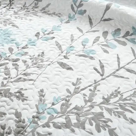 Full/Queen Blue Grey Floral Light/Thin Quilt Set Photo 4