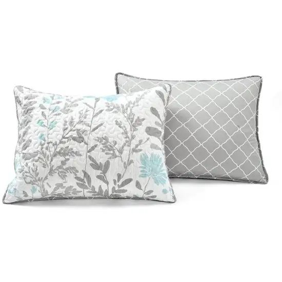 Full/Queen Blue Grey Floral Light/Thin Quilt Set Photo 5