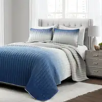Photo of Full/Queen Blue Grey Lightweight Crinkle Fabric 3 Piece Quilt Set
