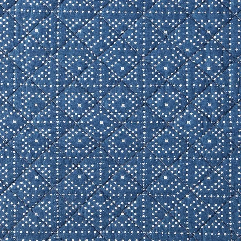 Full Queen Blue White Dots and Stripes 100-Percent Cotton Reversible Quilt Set Photo 3