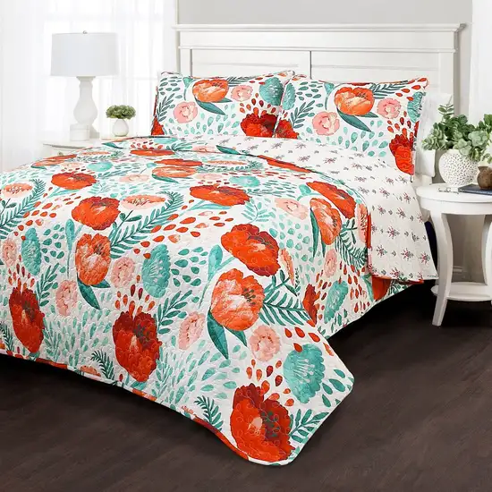 Full/Queen Cotton Flower Poppy Lightweight 3 PCS Quilt Set Photo 1