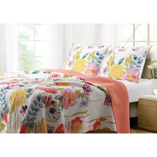 Full / Queen Cotton Quilt Set Multi-Color Floral Pattern Photo 1