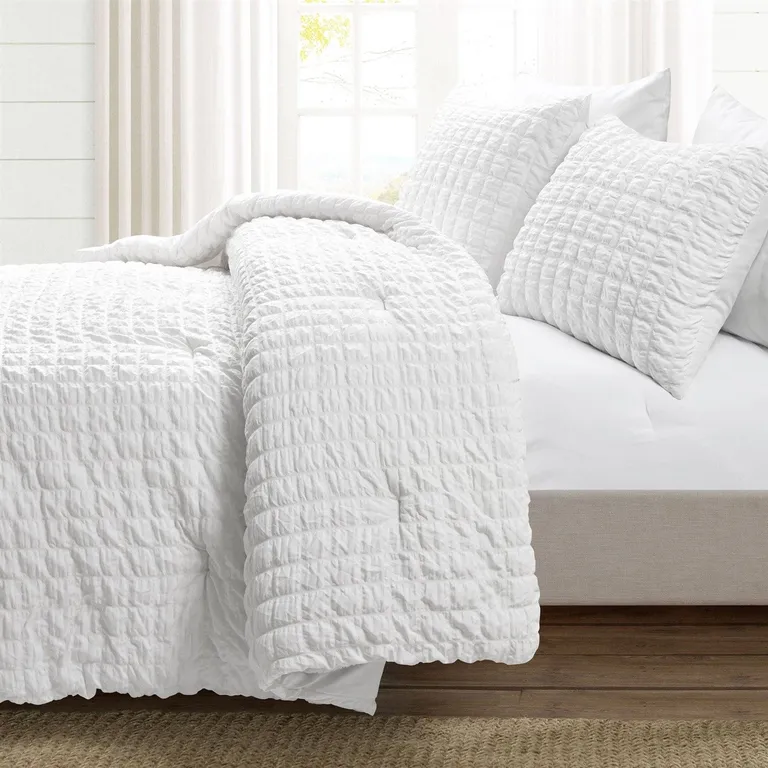 Full/Queen Crinkled Textured 3 Piece Comforter Set White Photo 2