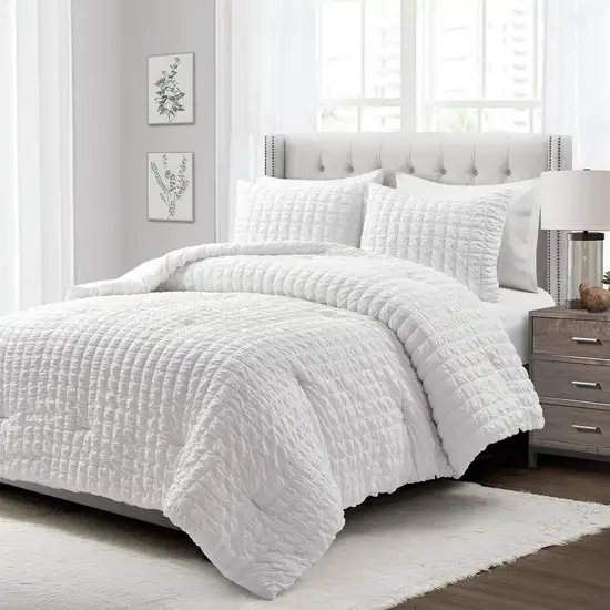 Full/Queen Crinkled Textured 3 Piece Comforter Set White Photo 3