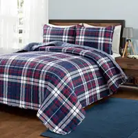 Photo of Full/Queen Farmhouse Plaid 3 Piece Lightweight Reversible Quilt Set